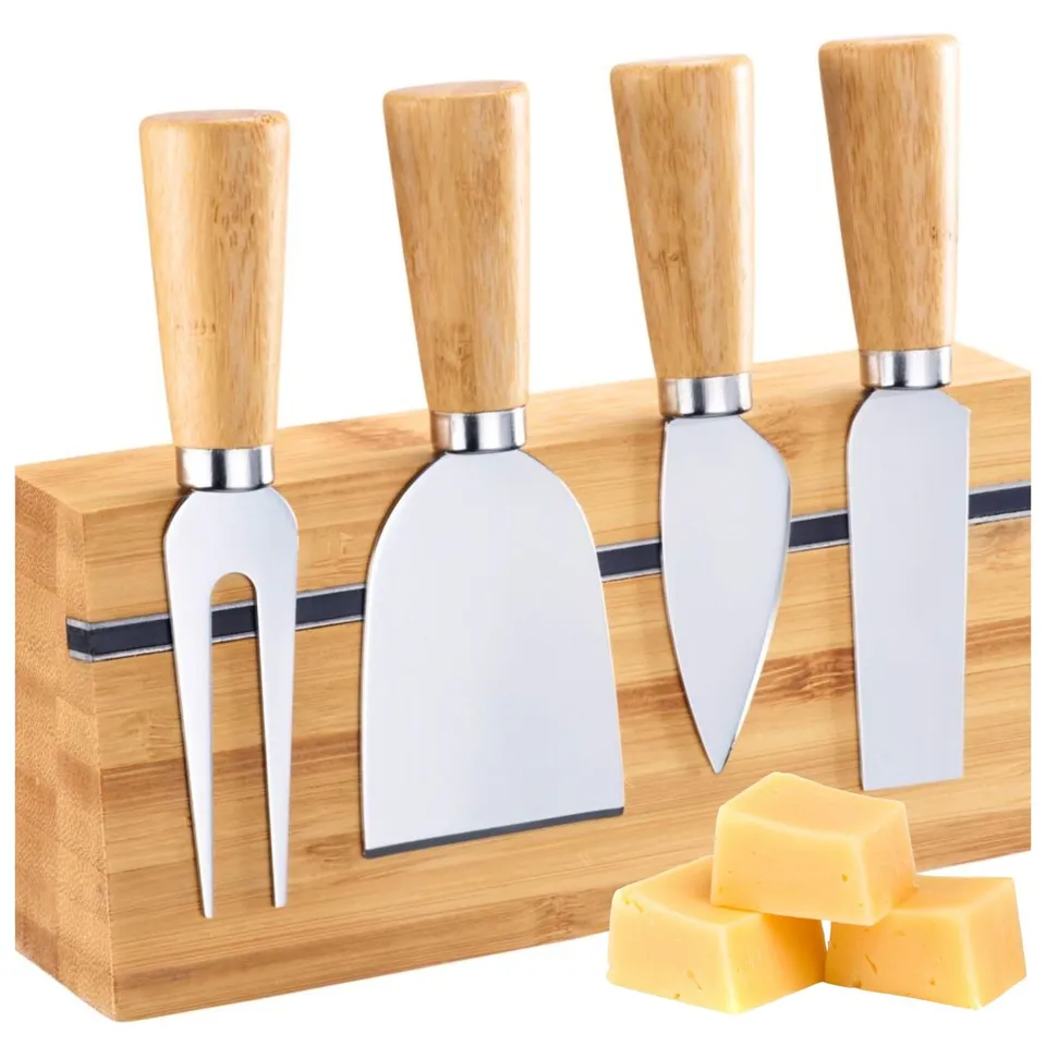 westmark-set-de-5-couteaux-fromage-avec-porte-couteaux-en-bambou-acier-inoxydabl image 1