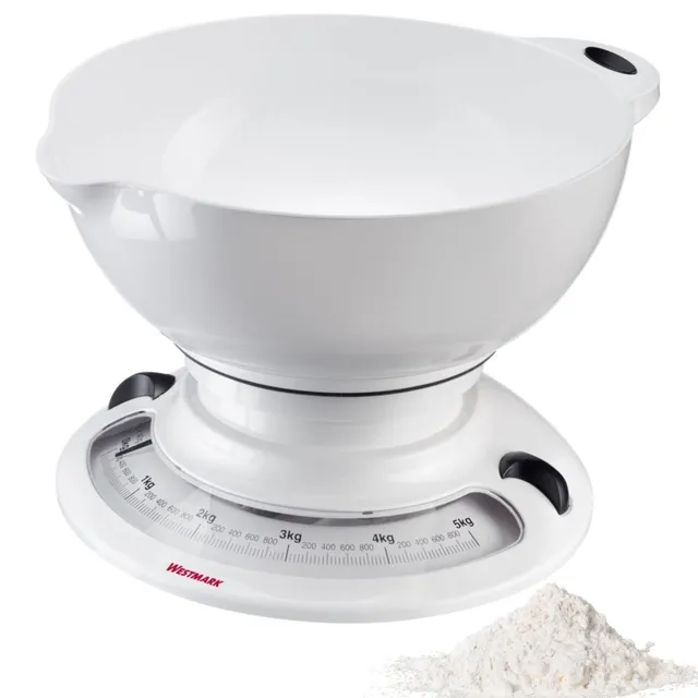 westmark-balance-de-cuisine-m-canique-avec-bol-m-langeur-2-3-l-plage-5-kg-blanch image 1