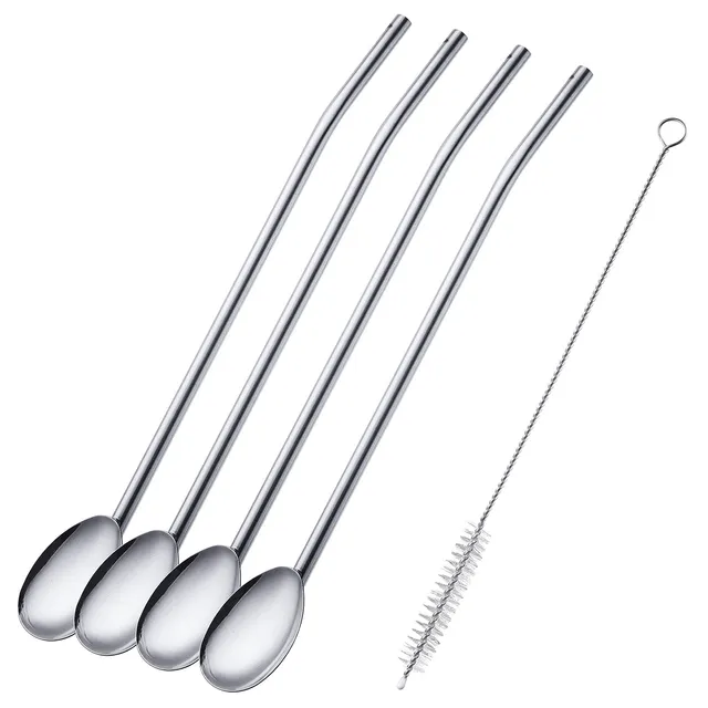 westmark-62712260-set-de-4-cuill-res-paille-en-acier-inoxydable-18-8-brosse-de-n image 1