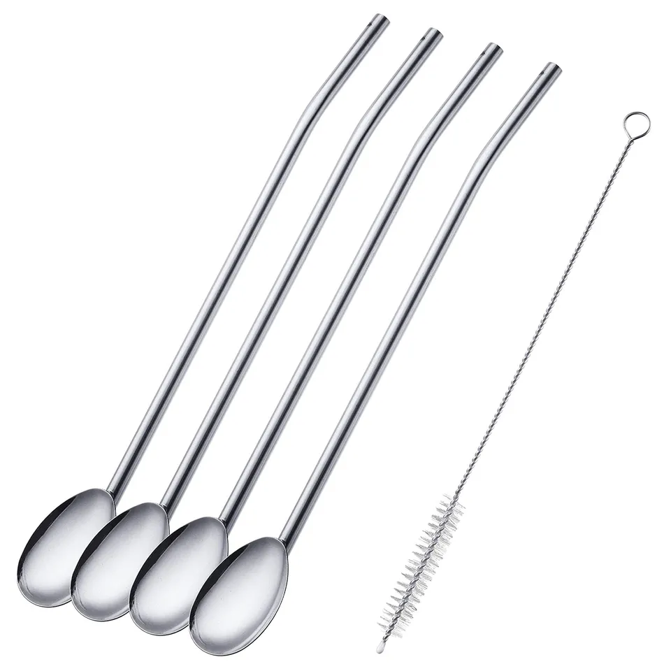 westmark-62712260-set-de-4-cuill-res-paille-en-acier-inoxydable-18-8-brosse-de-n image 1