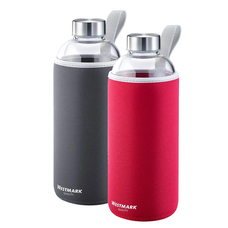 westmark-viva-set-de-2-gourdes-en-verre-1000-ml-avec-housse-de-protection-sans-b image 1