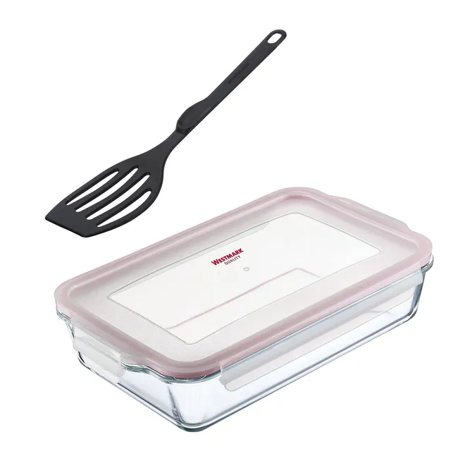 westmark-234922e6-plat-four-en-verre-transparent-avec-pelle-et-spatule-noir image 1