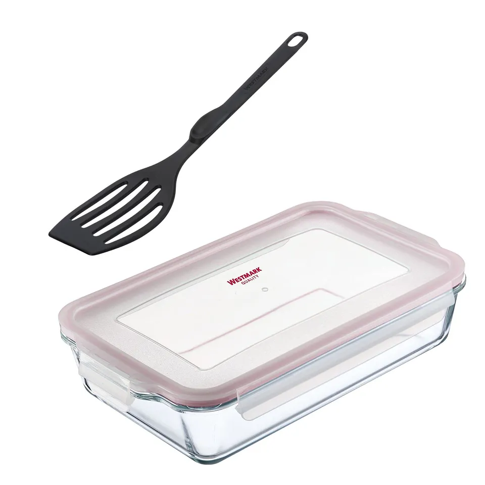 westmark-234922e6-plat-four-en-verre-transparent-avec-pelle-et-spatule-noir image 1