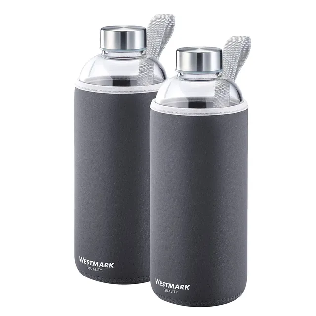 westmark-viva-set-de-2-gourdes-en-verre-1000-ml-avec-housse-de-protection-sans-b-2 image 1