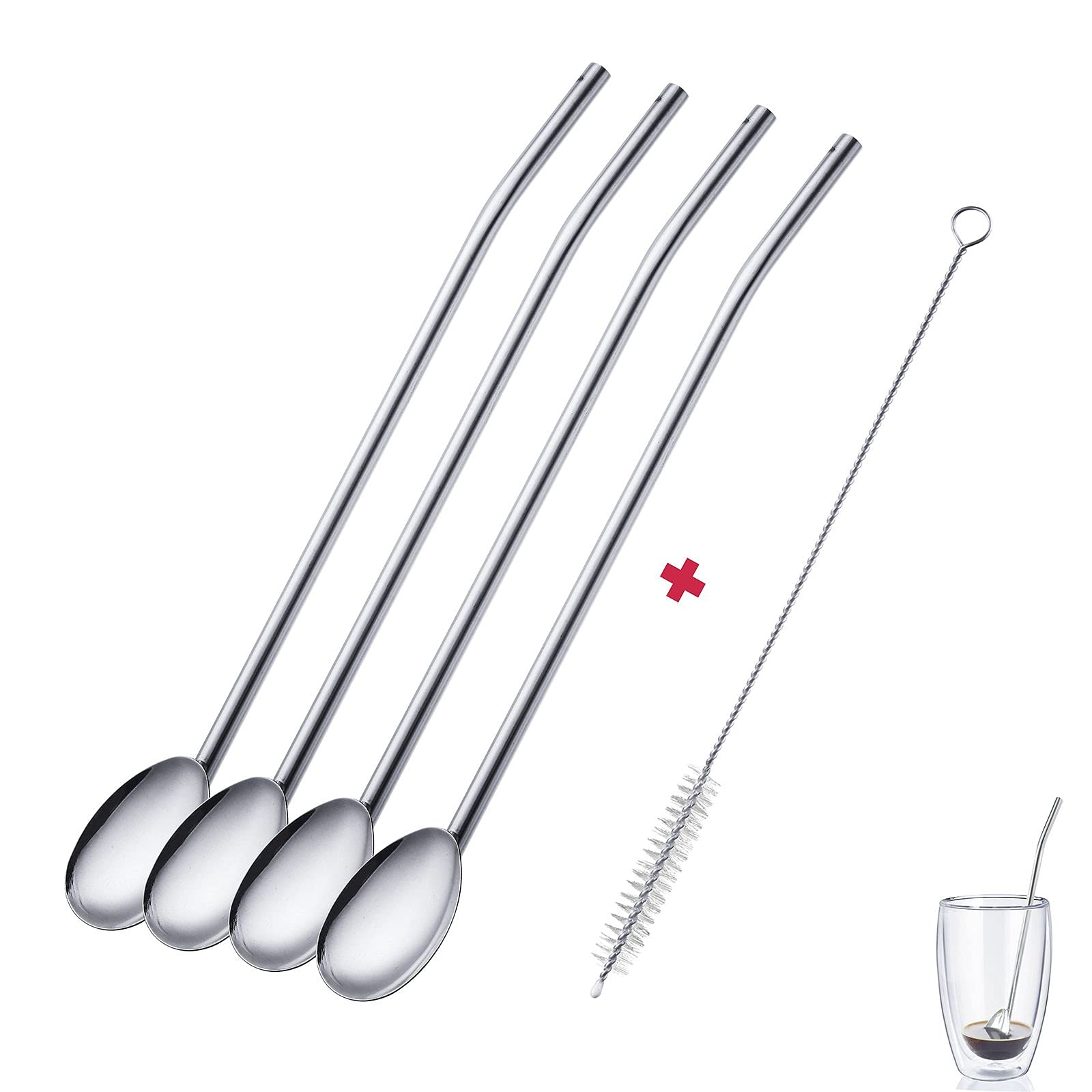 westmark-62712260-set-de-4-cuill-res-paille-en-acier-inoxydable-18-8-brosse-de-n image 2