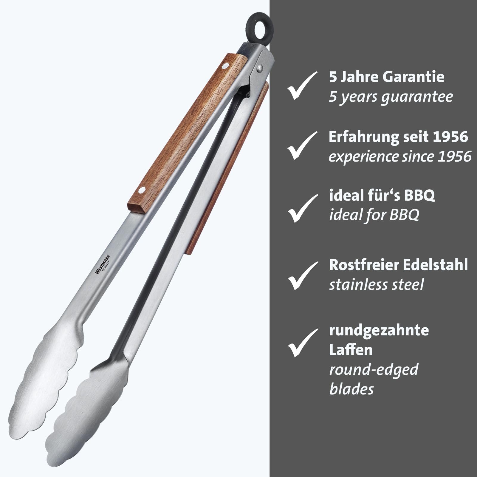 westmark-16282270-pince-barbecue-classic-wood-midi-pince-service-inox-31-cm-avec image 2