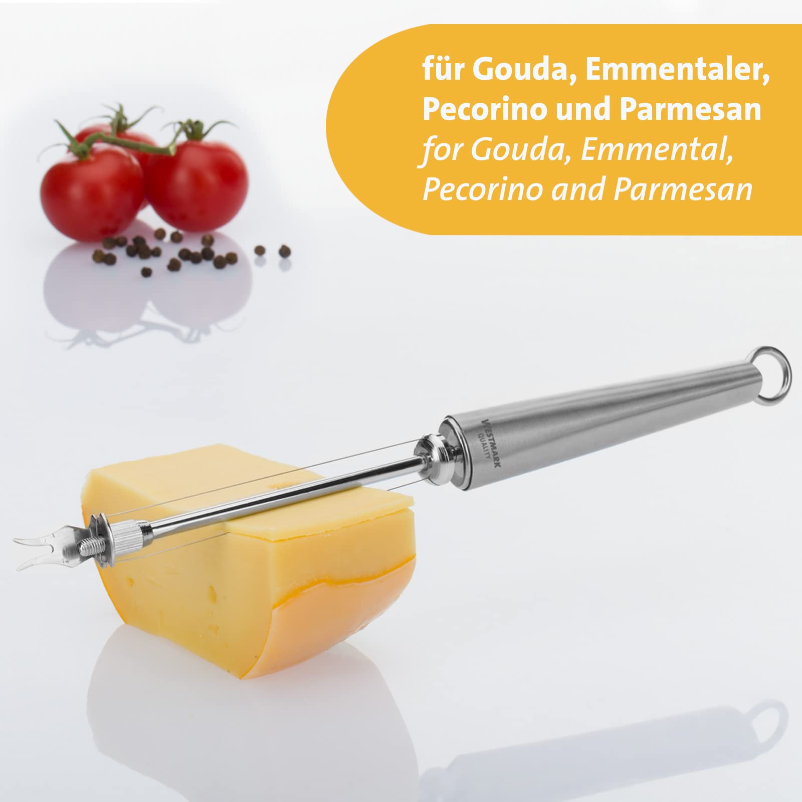 westmark-coupe-fromage-glory-avec-2-fils-de-coupe-et-t-te-fourchette-28-cm-acier image 5