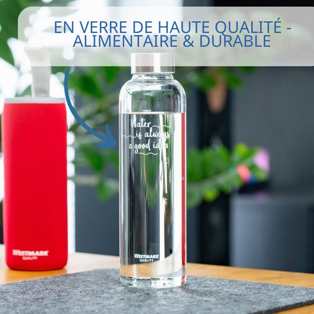 westmark-viva-527222e8-lot-de-2-bouteilles-d-eau-en-verre-550-ml-avec-housse-de- image 2