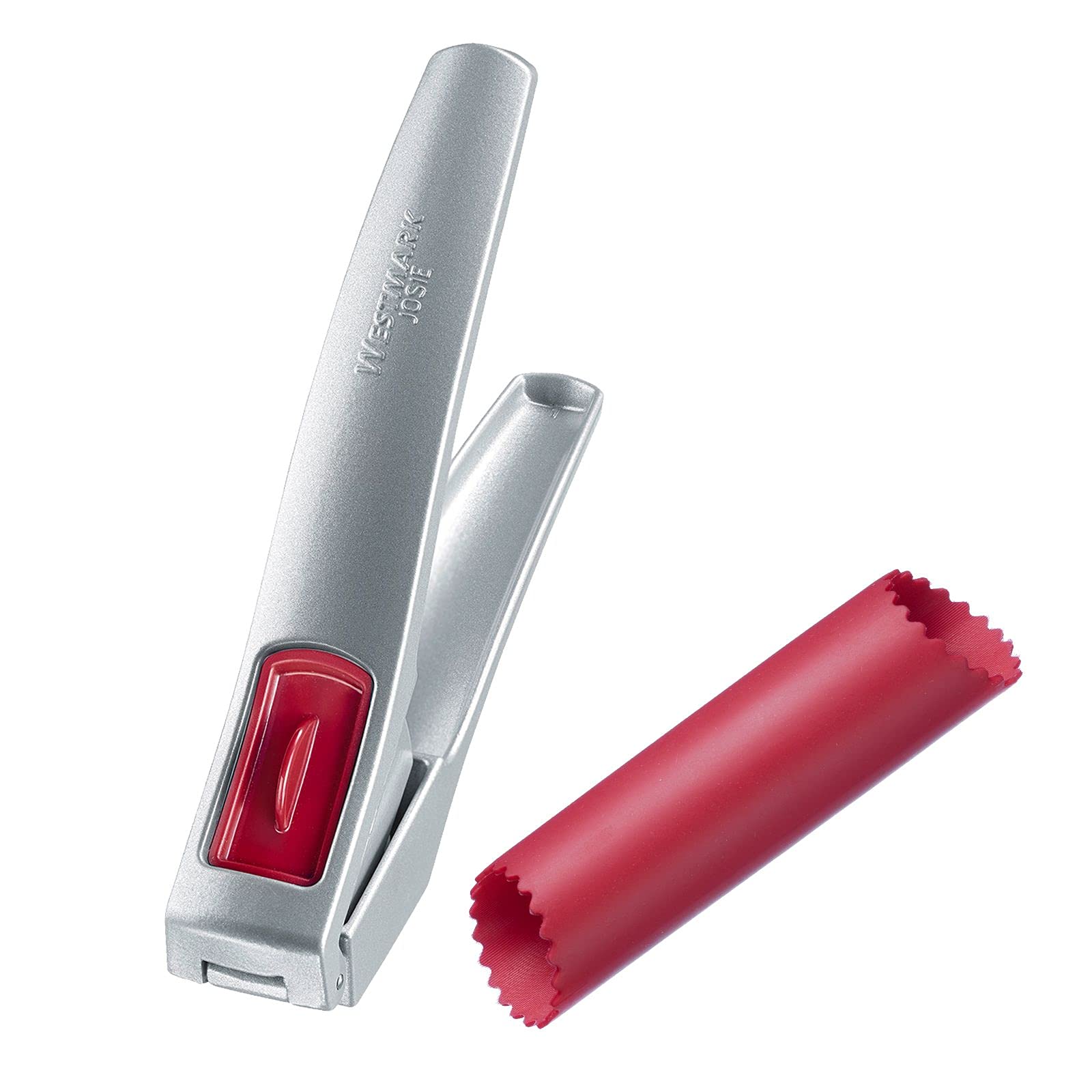 westmark-josie-presse-ail-en-silicone-avec-plucheur-d-ail-peel-fix-gris-rouge-30 image 1