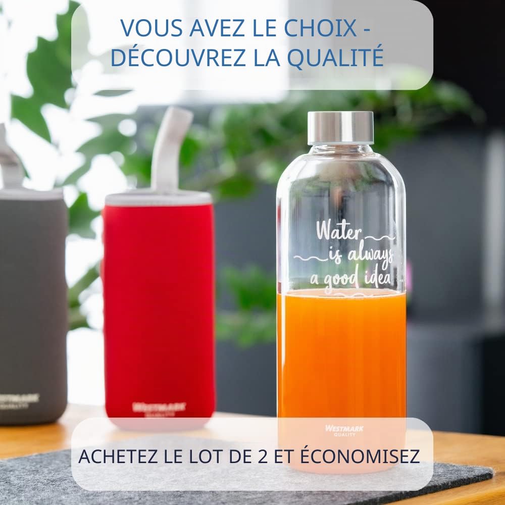 westmark-viva-527222e8-lot-de-2-bouteilles-d-eau-en-verre-550-ml-avec-housse-de- image 7