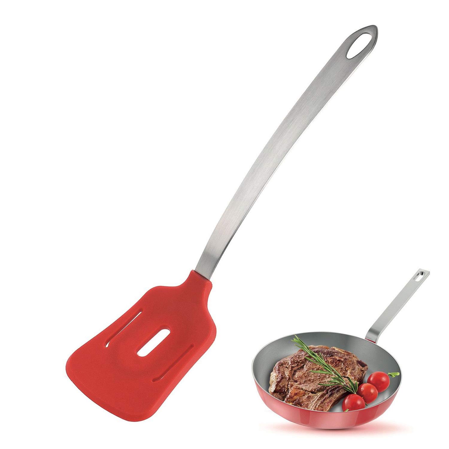 westmark-spatule-silicone-rouge-argent-avec-fente-acier-inoxydable-35-5-cm-r-sis image 2