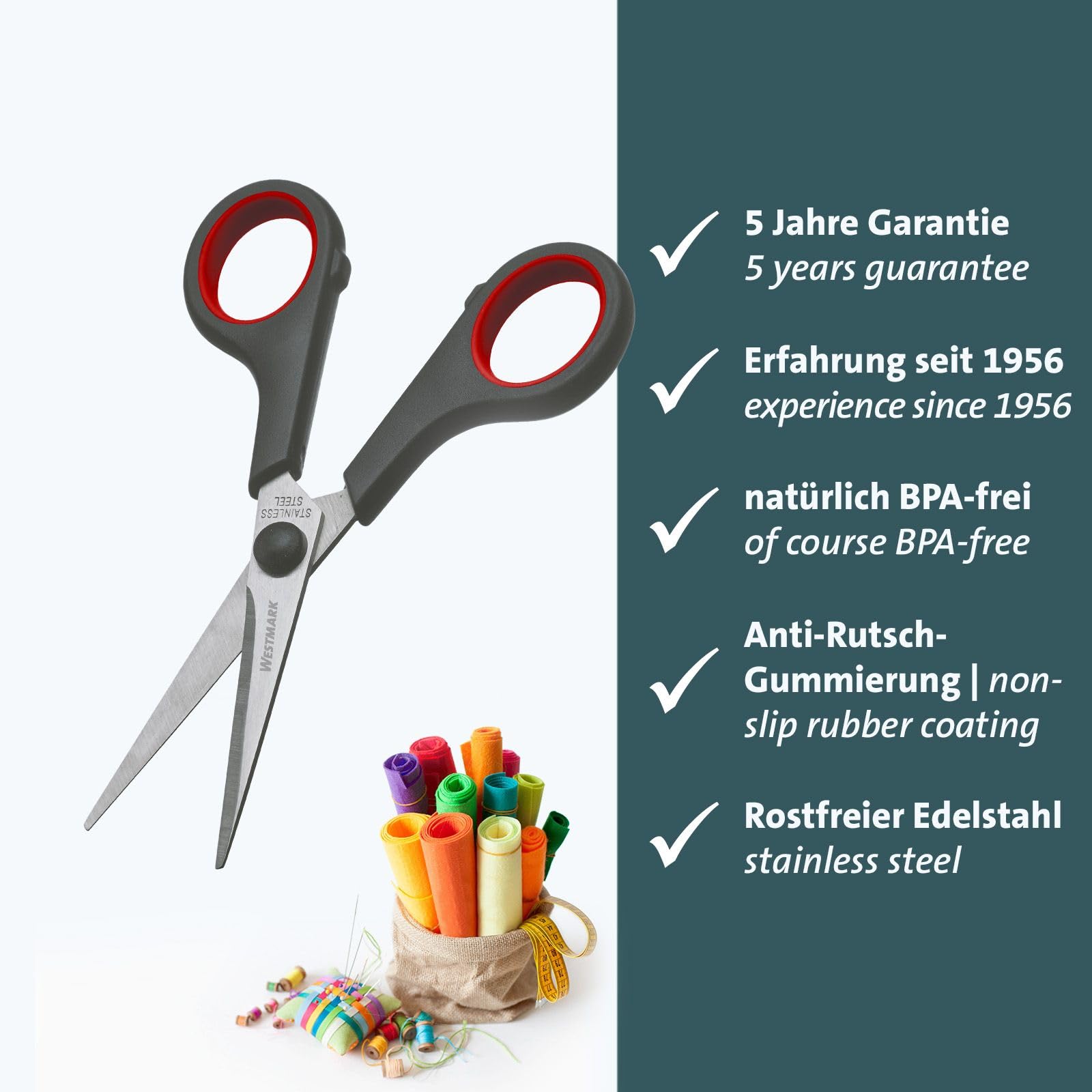 westmark-ciseaux-de-bricolage-universels-14-cm-acier-inoxydable-poign-es-antid-r image 2