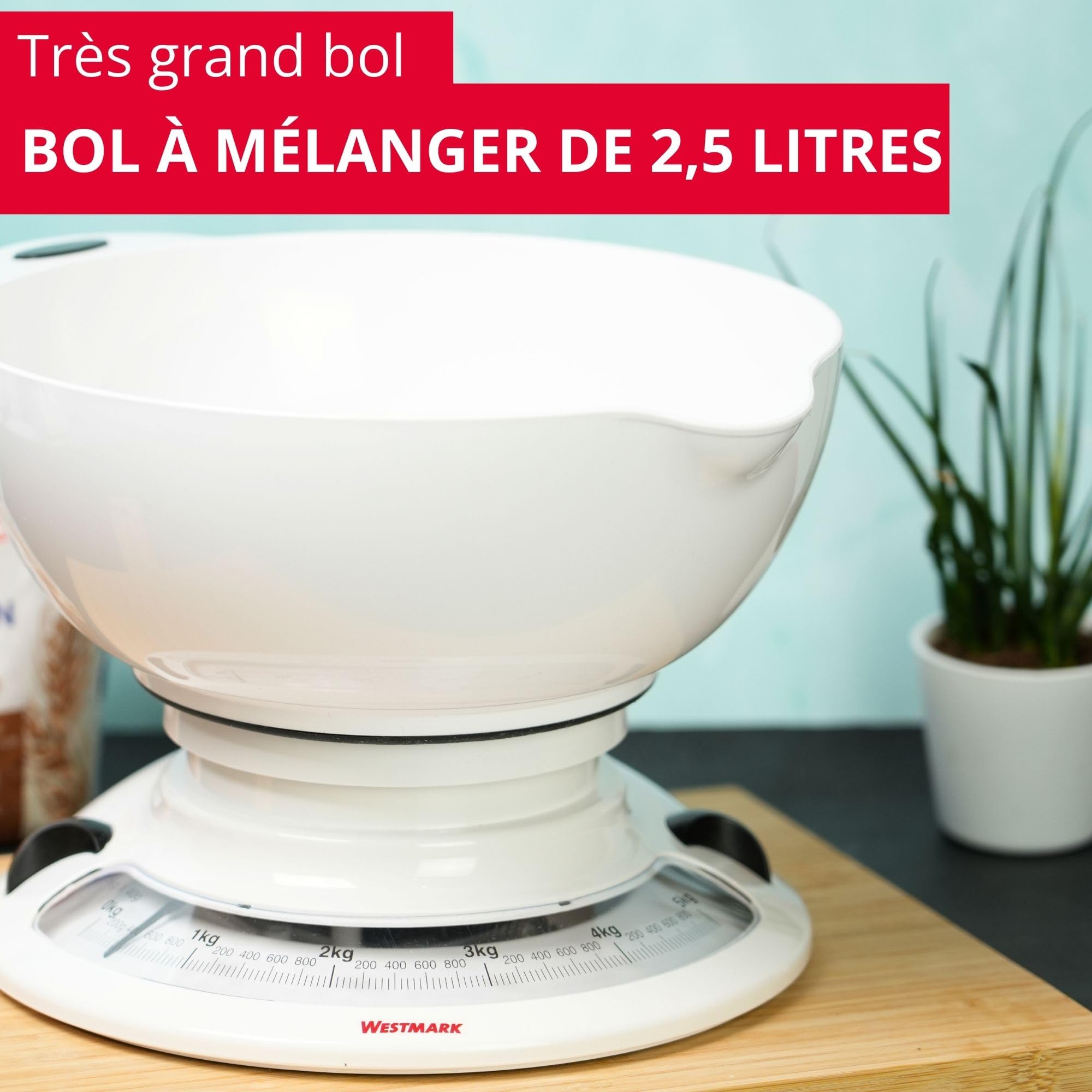 westmark-balance-de-cuisine-m-canique-avec-bol-m-langeur-2-3-l-plage-5-kg-blanch image 2