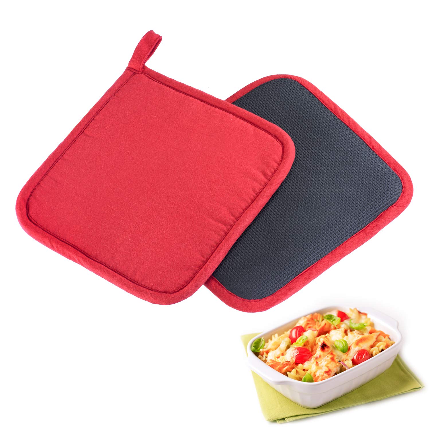 westmark-set-de-2-maniques-carr-es-20-x-20-cm-coton-et-n-opr-ne-antid-rapant-rou image 2