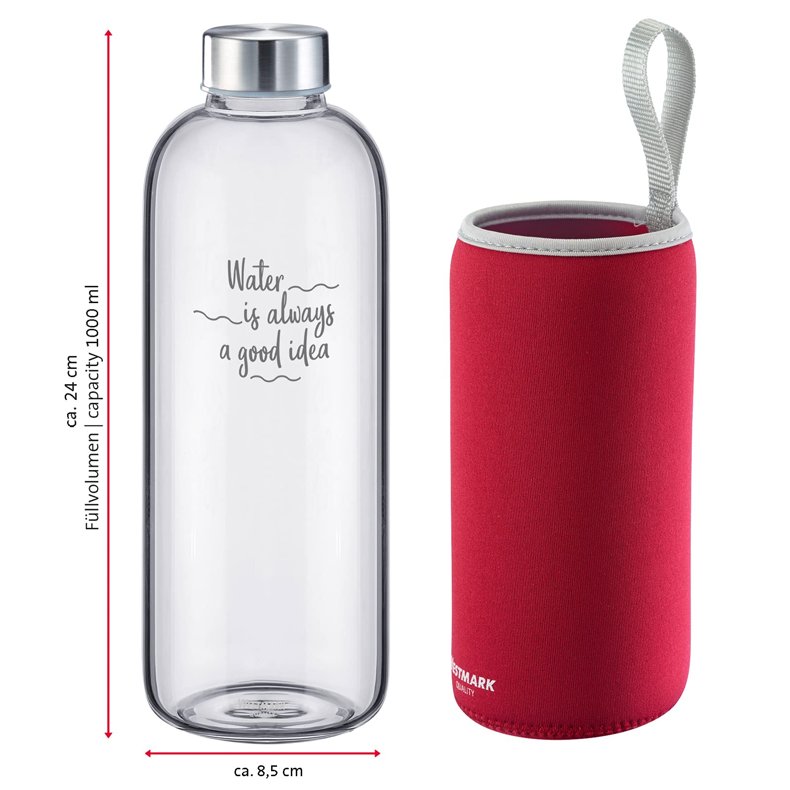 westmark-viva-set-de-2-gourdes-en-verre-1000-ml-avec-housses-de-protection-sans- image 2