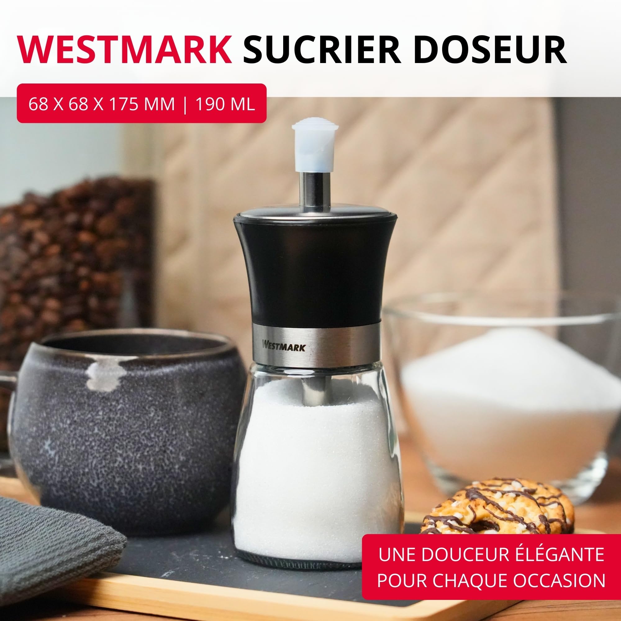 westmark-blacky-63592260-distributeur-de-sucre-doseur-190-ml-verre-inox-plastiqu image 2