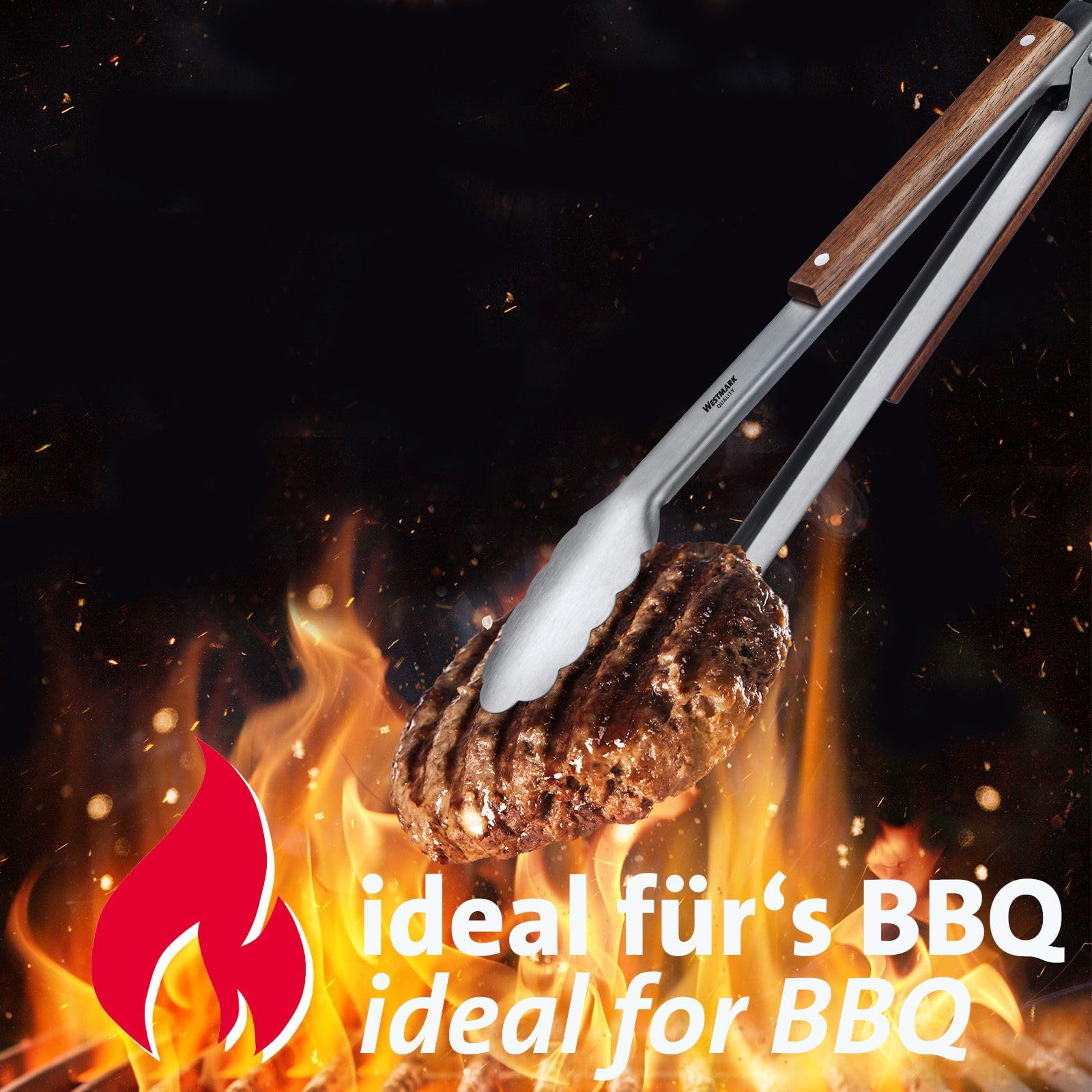 westmark-16282270-pince-barbecue-classic-wood-midi-pince-service-inox-31-cm-avec image 4