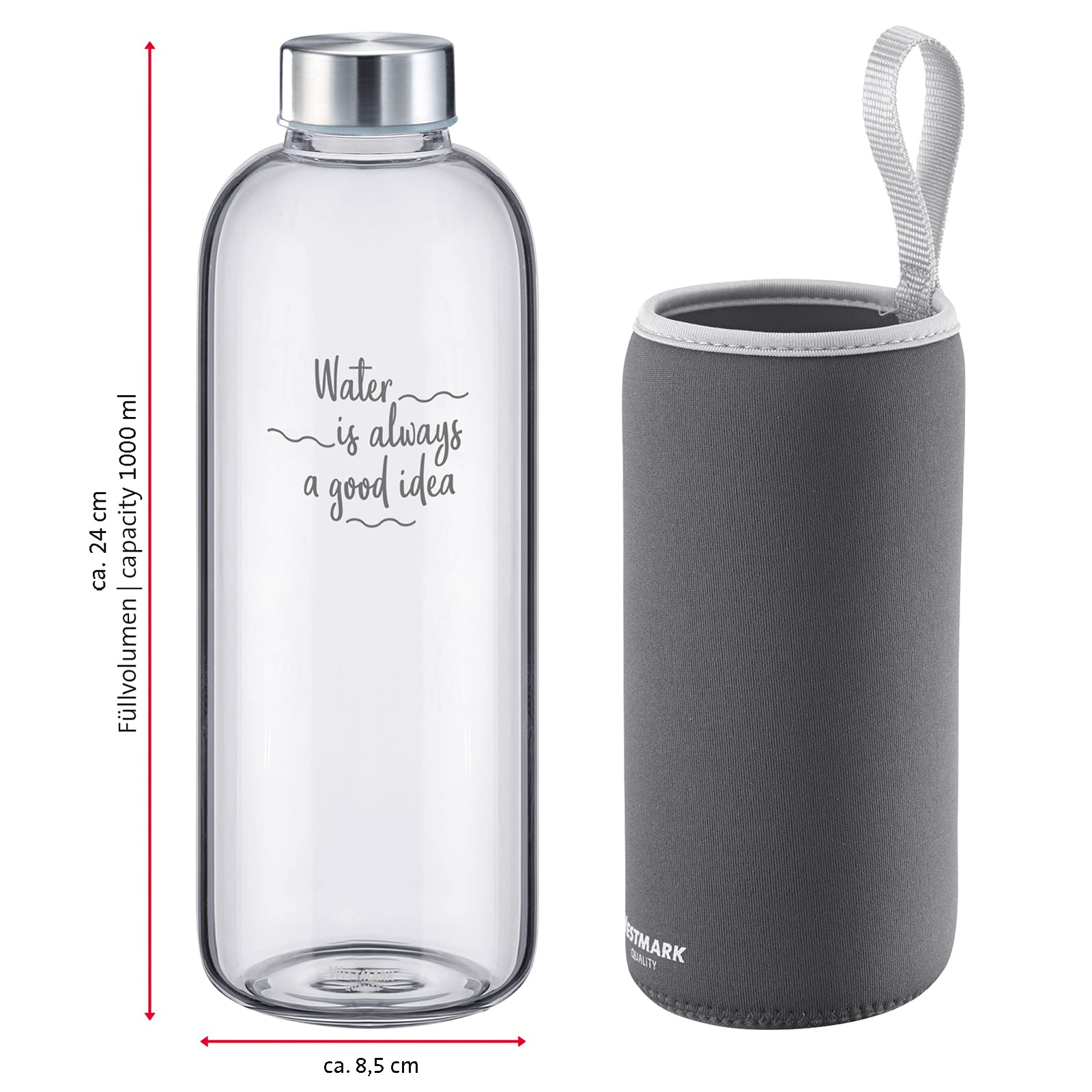 westmark-viva-set-de-2-gourdes-en-verre-1000-ml-avec-housse-de-protection-sans-b-2 image 2