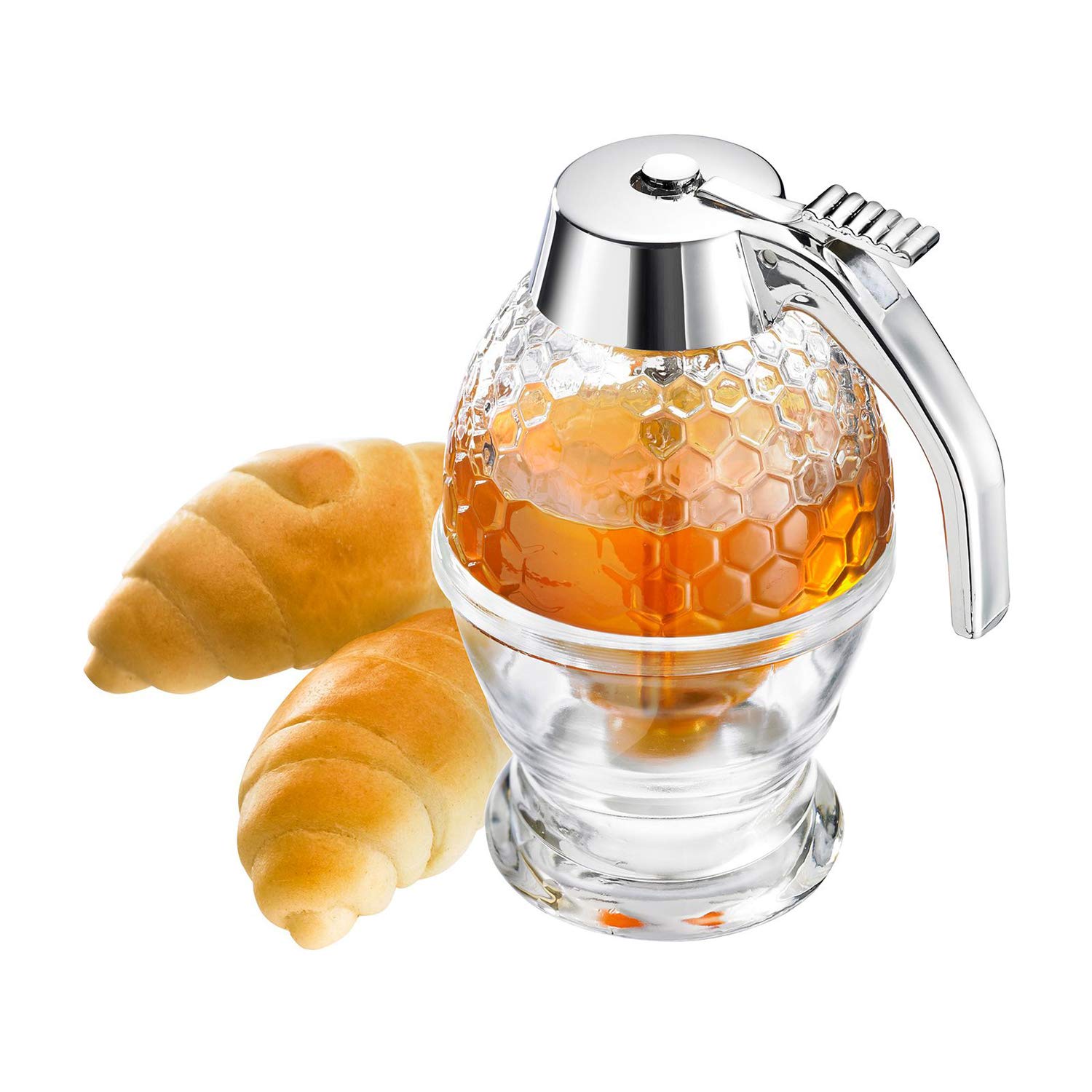 westmark-deluxe-distributeur-de-miel-avec-support-200-ml-motif-nid-d-abeille-ver image 2