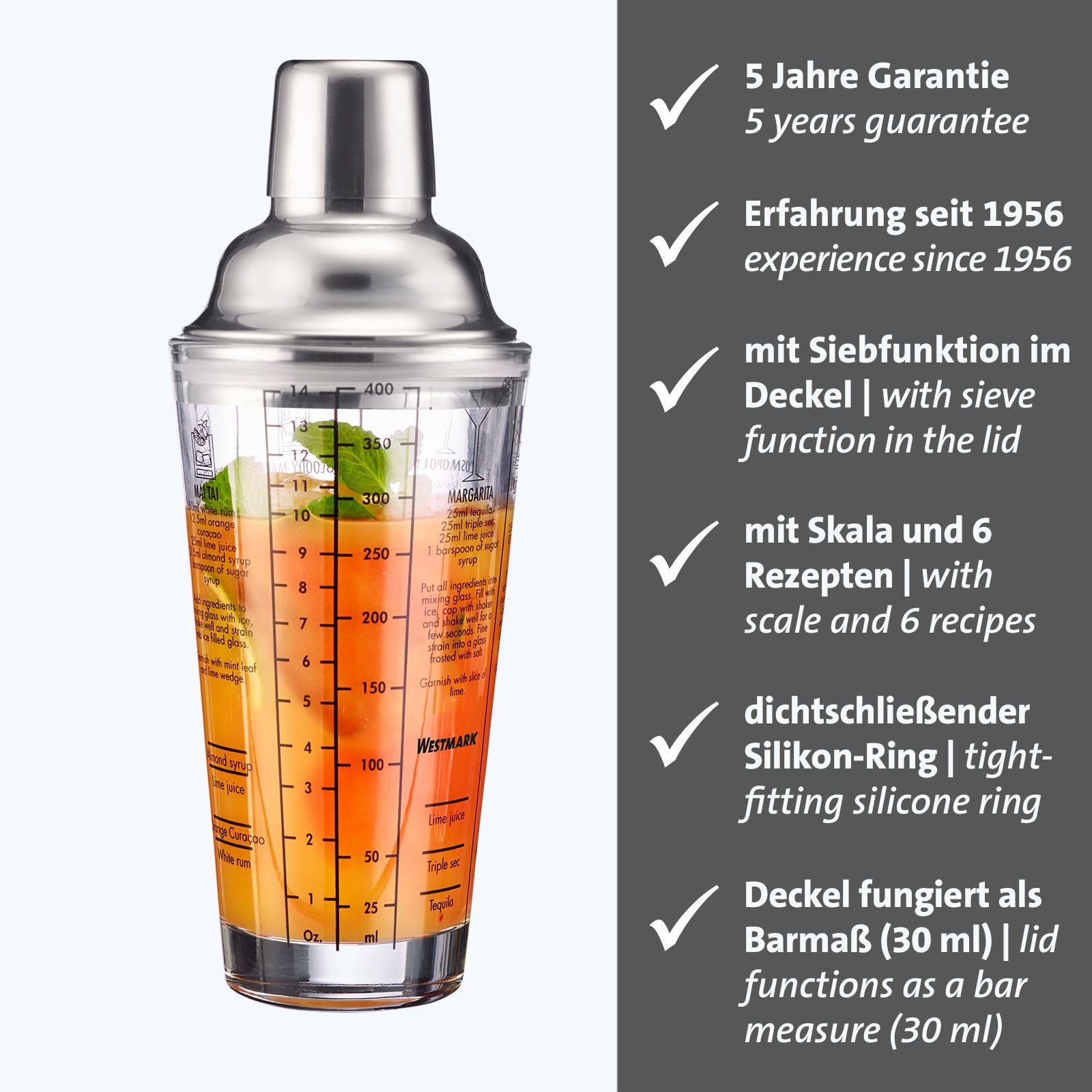 westmark-sam-shaker-cocktail-boston-avec-chelle-passoire-int-gr-e-et-6-recettes- image 2