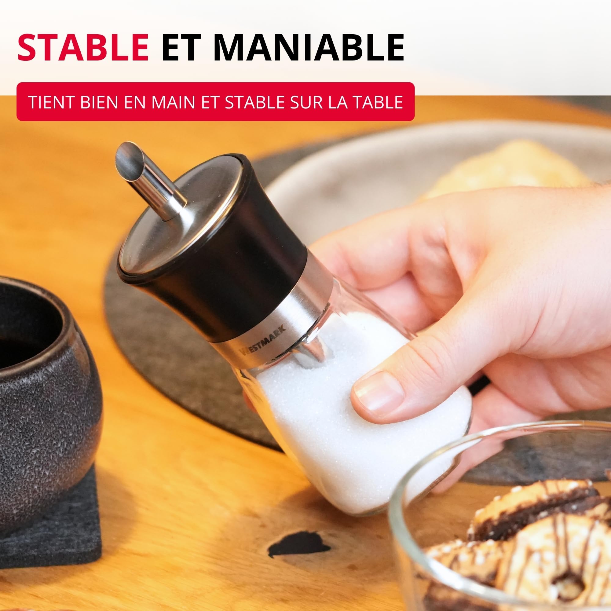 westmark-blacky-63592260-distributeur-de-sucre-doseur-190-ml-verre-inox-plastiqu image 7