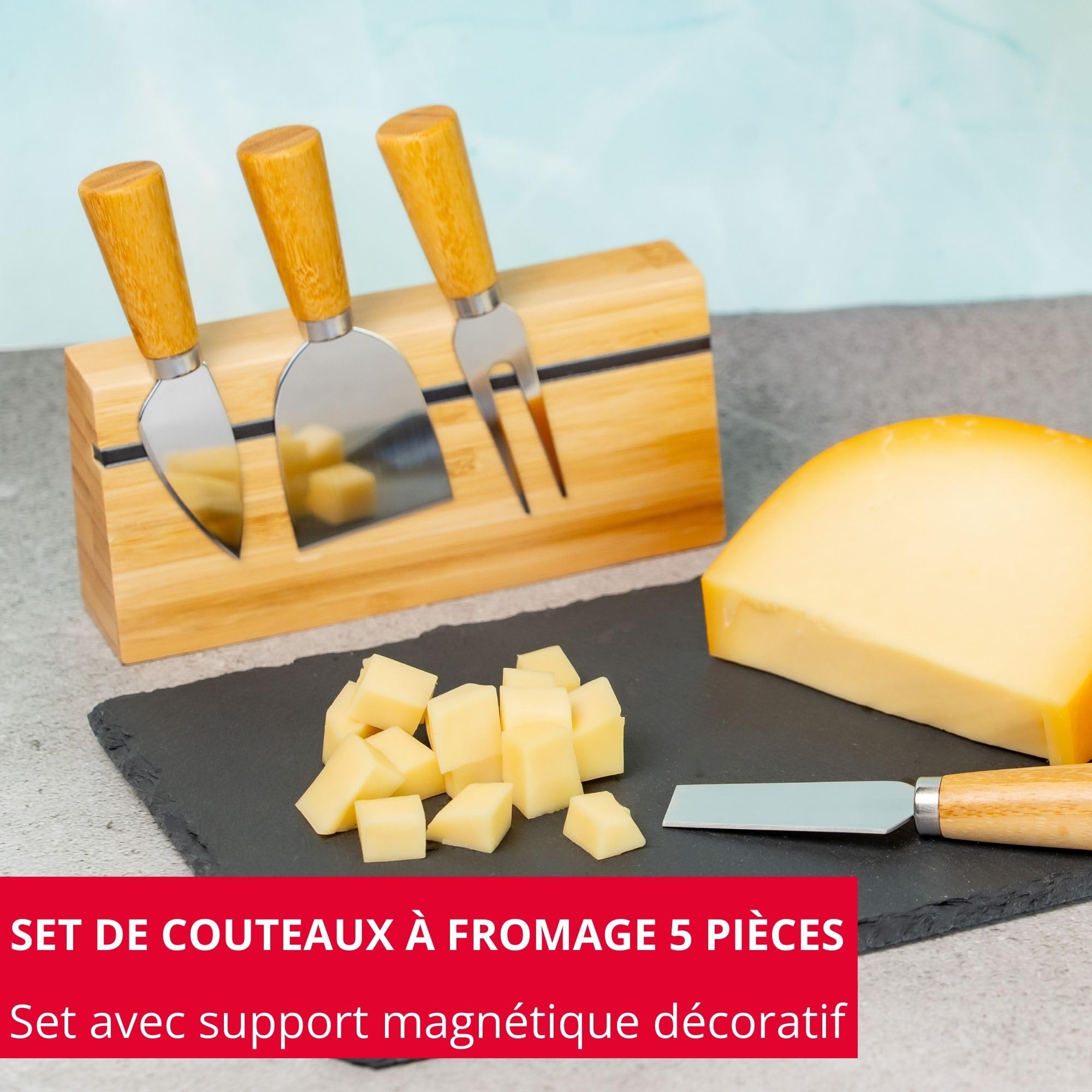 westmark-set-de-5-couteaux-fromage-avec-porte-couteaux-en-bambou-acier-inoxydabl image 2