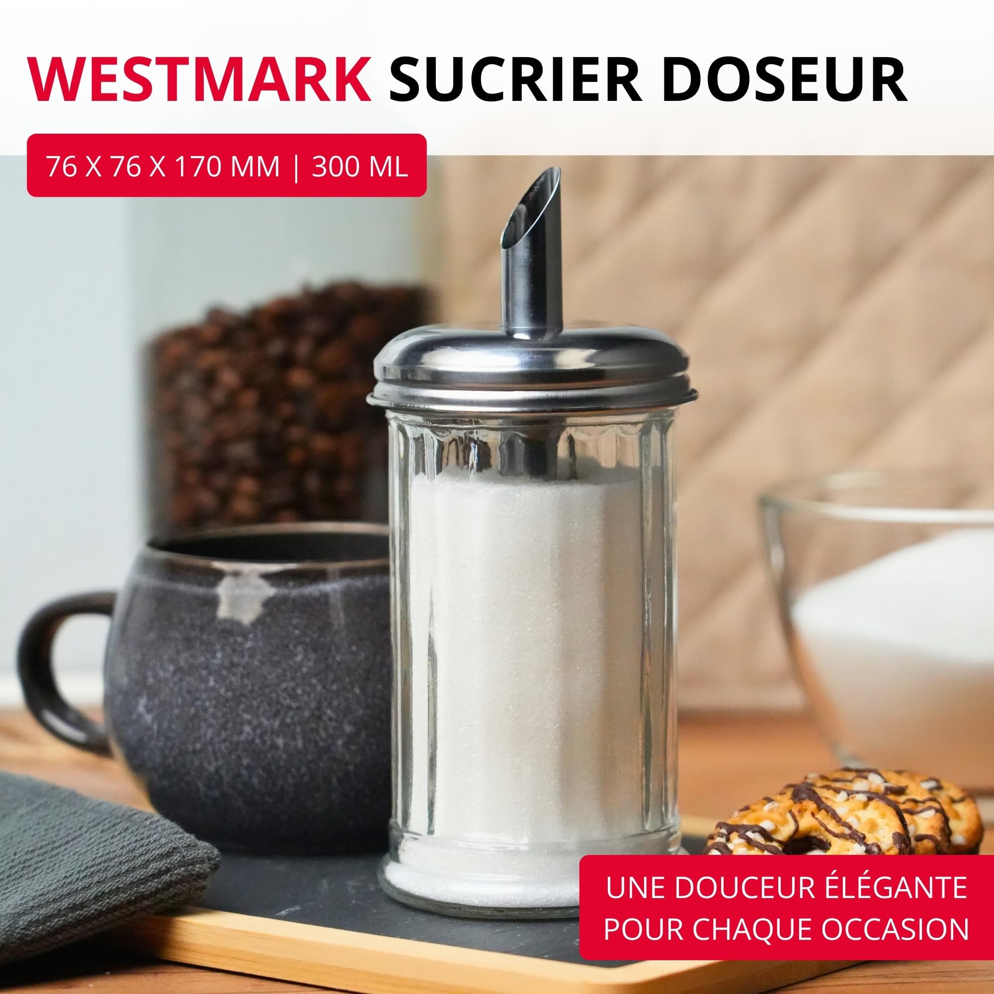 westmark-sucrier-new-york-300-ml-verre-acier-inoxydable-argent-transparent-65242 image 2