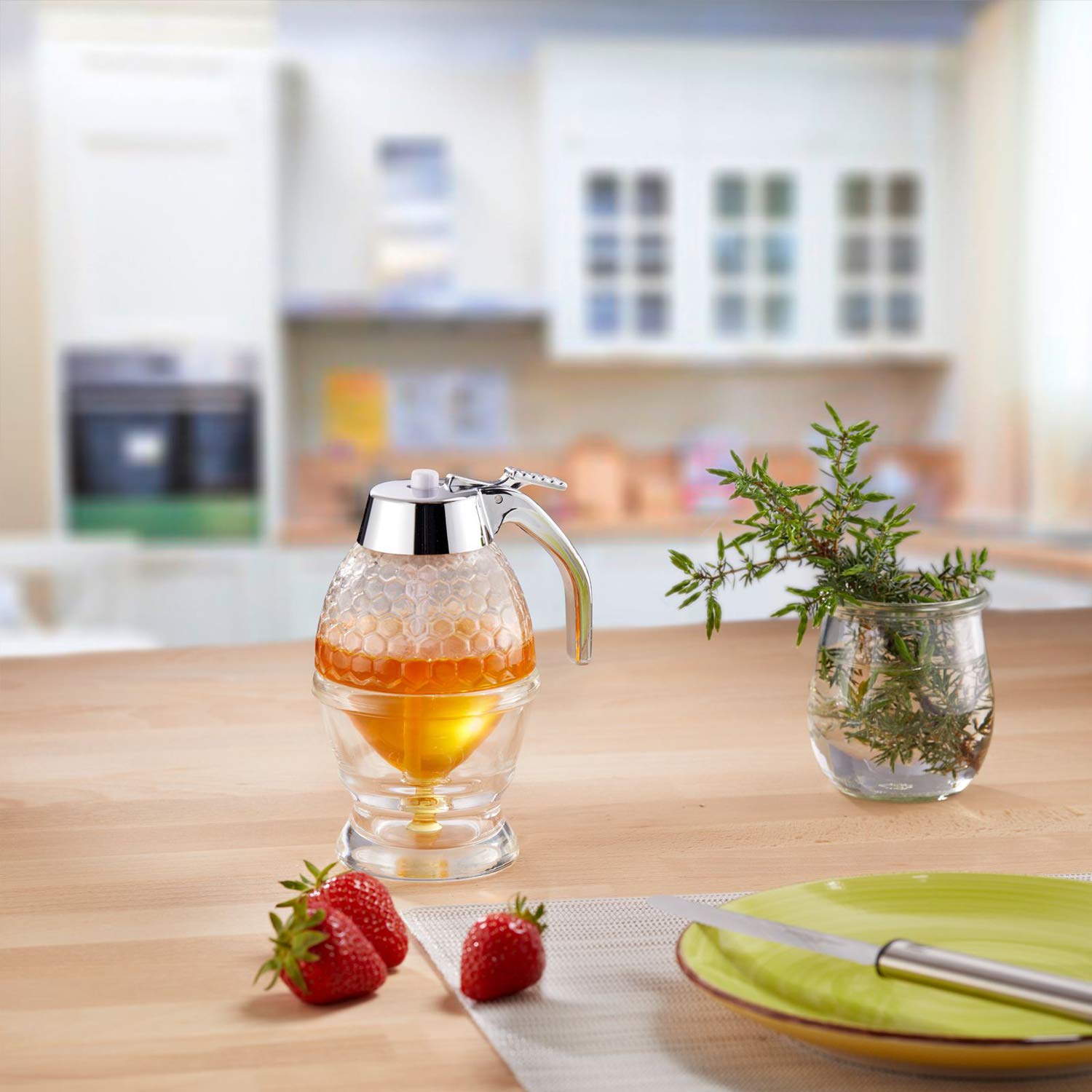 westmark-deluxe-distributeur-de-miel-avec-support-200-ml-motif-nid-d-abeille-ver image 6