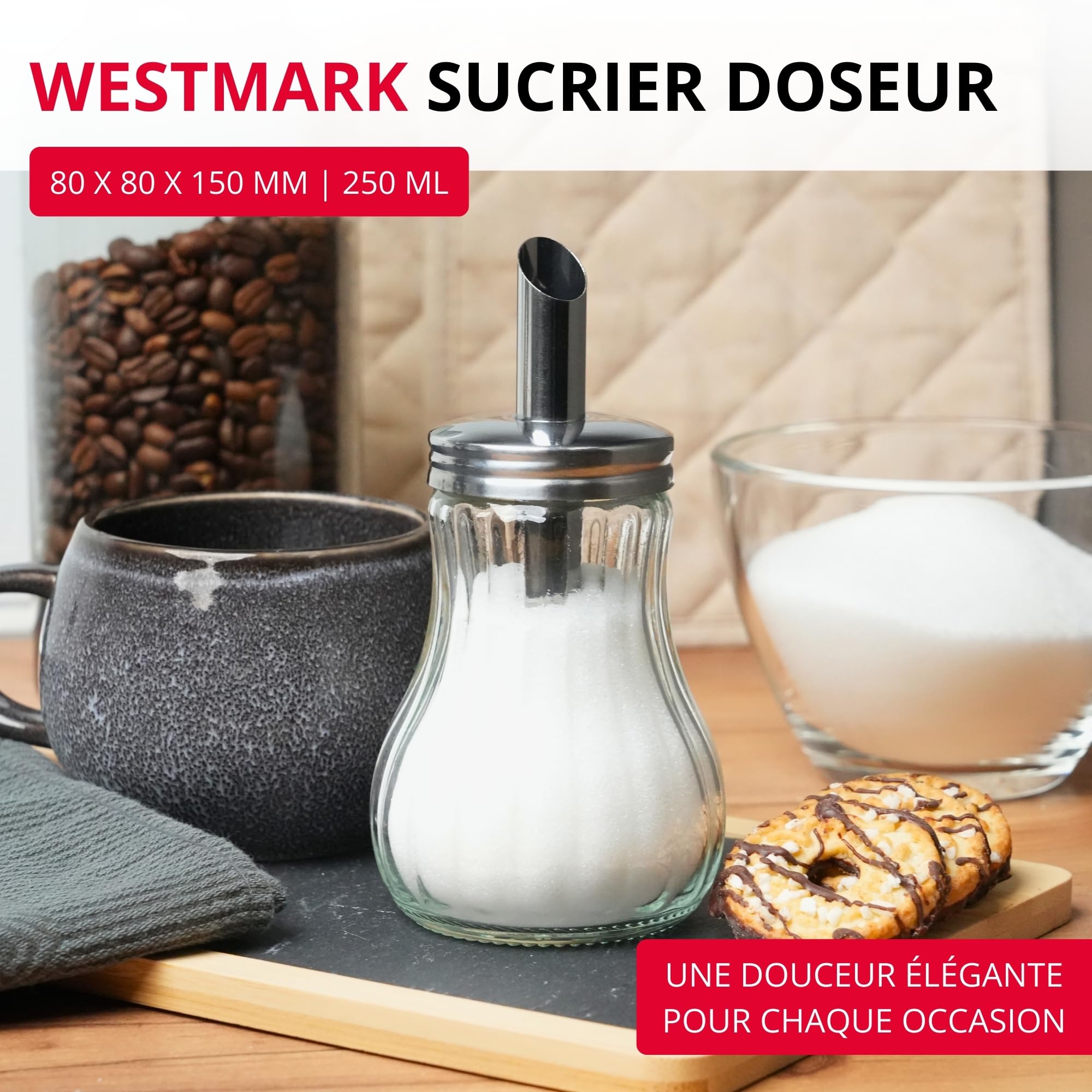 westmark-berlin-sucrier-250-ml-en-verre-et-acier-inoxydable-avec-couvercle-argen image 2
