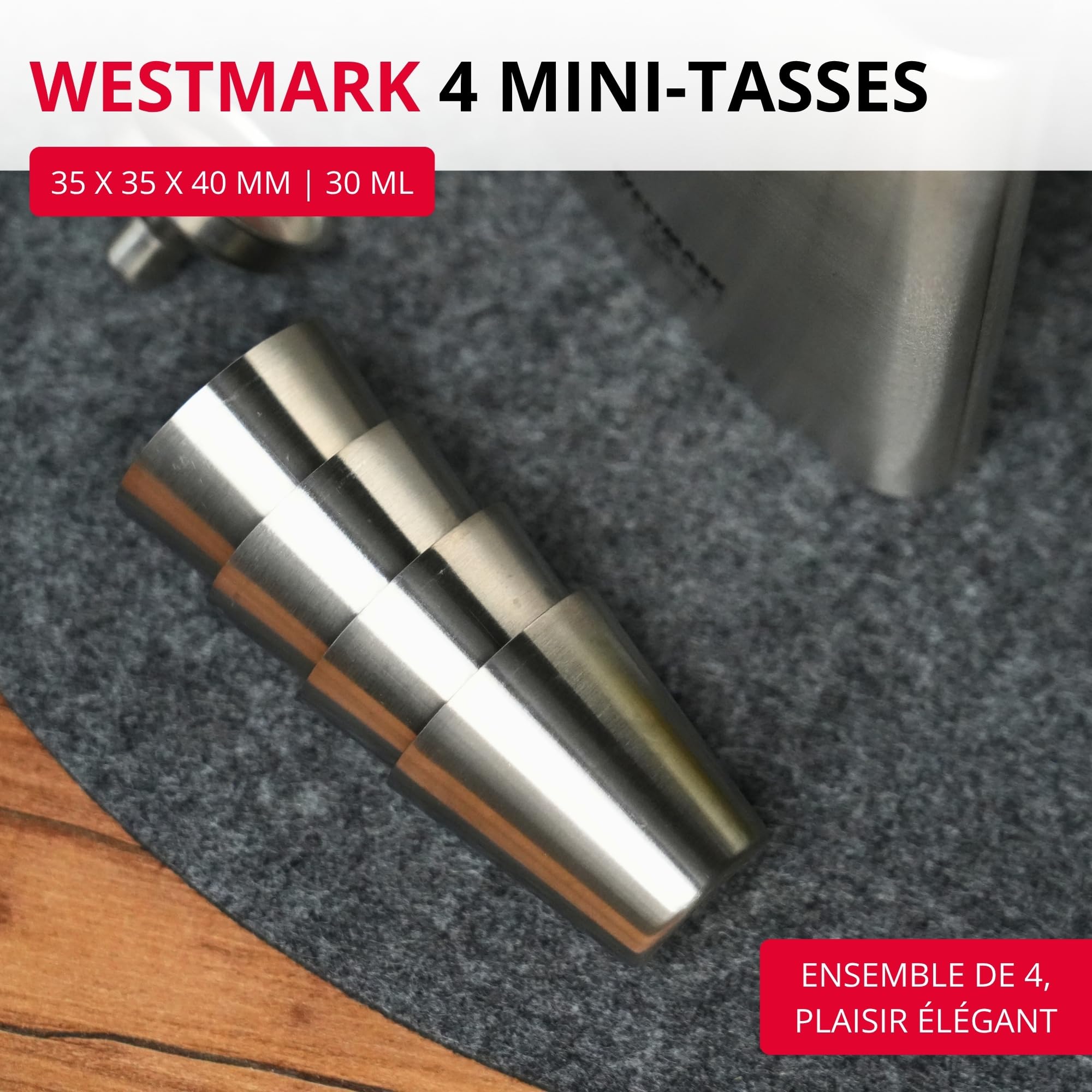westmark-mendo-61583360-lot-de-4-mini-verres-liqueur-en-acier-inoxydable-18-8-30 image 2