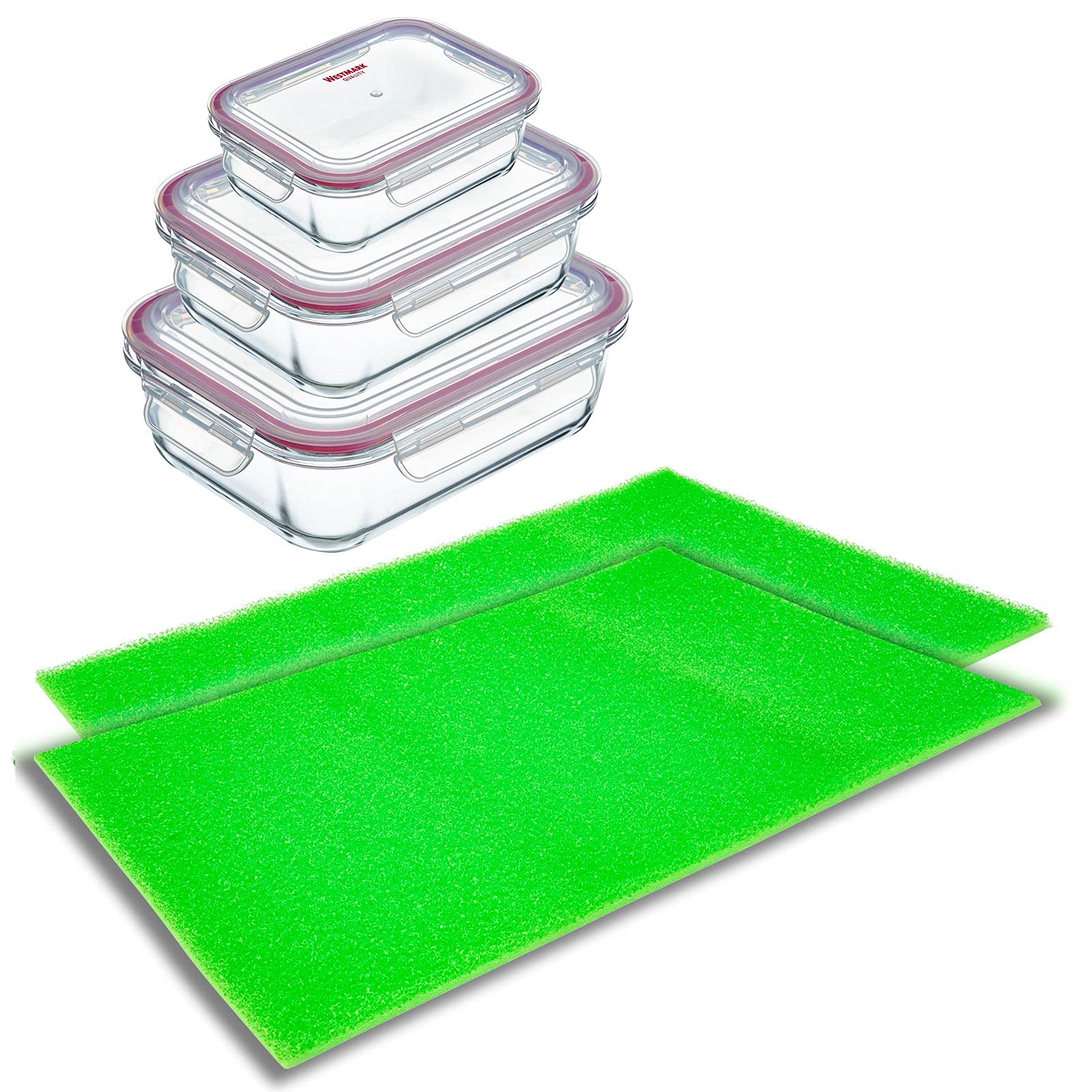 westmark-234422e7-set-de-conservation-en-verre-4-pi-ces-avec-tapis-de-r-frig-rat image 1