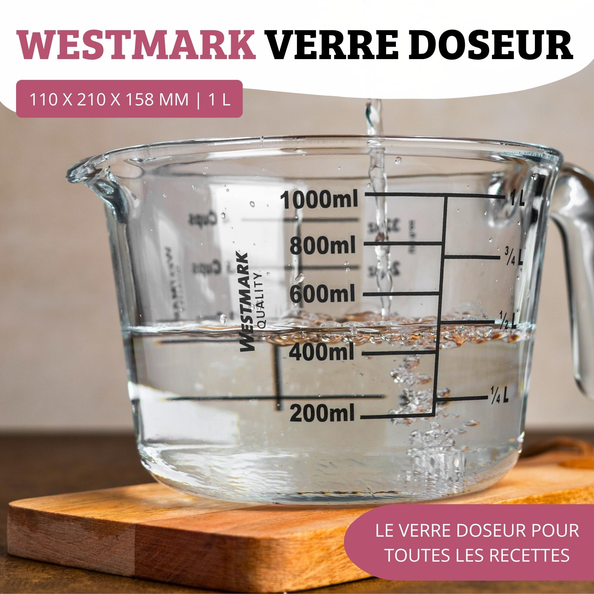 westmark-30632260-verre-doseur-1-litre-en-verre-borosilicate-transparent-noir image 2
