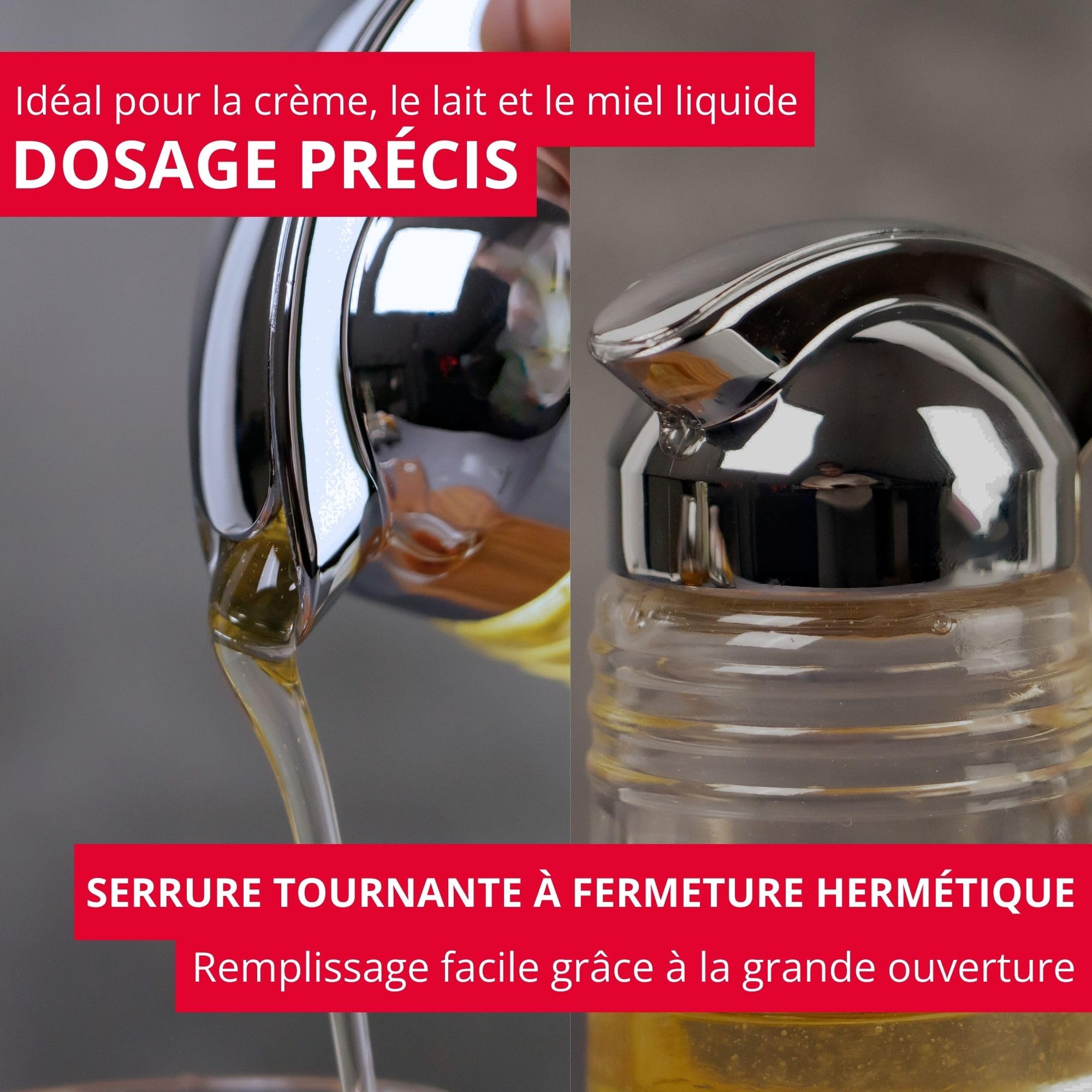 westmark-paris-chrome-distributeur-cr-me-pot-miel-150-ml-verre-abs-chrom-dosage- image 2